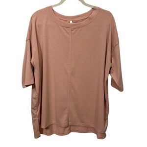 Glam Blush Pink Peach Boxy 3/4 Sleeve Tee Blouse